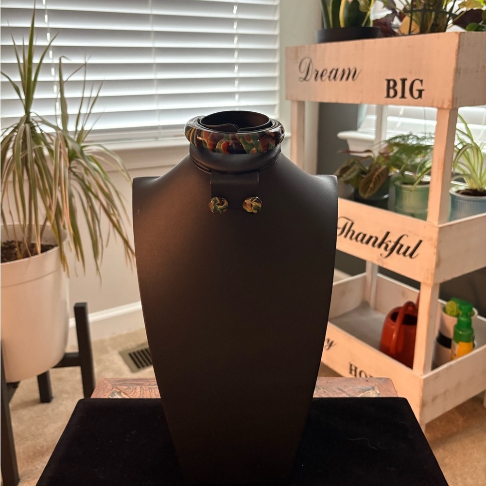 One of a Kind Signed RWG Artisan Glass Bracelet & Matching Earrings Set